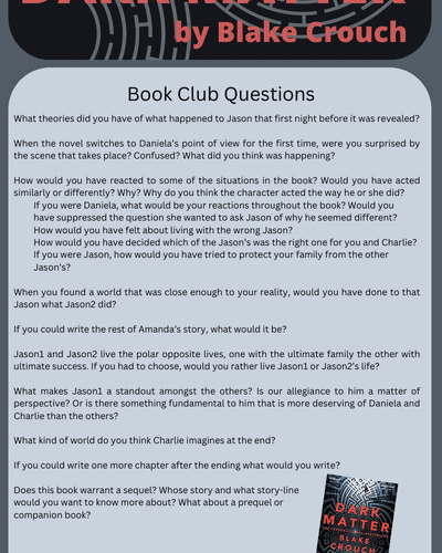 BOOK CLUB QUESTIONS FOR DARK MATTER BY BLAKE CROUCH
