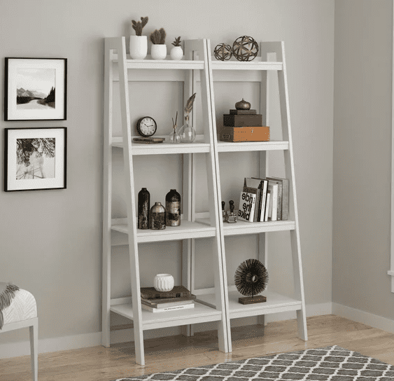 white ladder bookshelves
