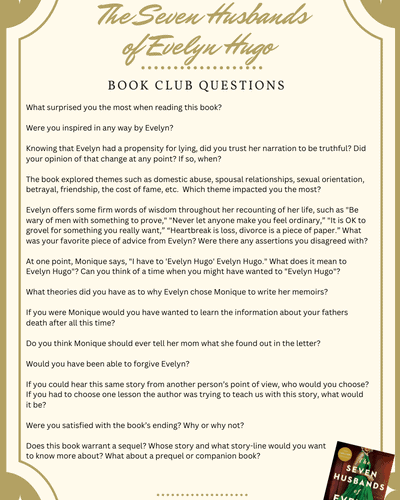 book club questions seven husbands of evelyn hugo