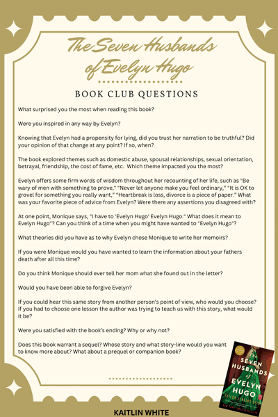 book club questions seven husbands of evelyn hugo